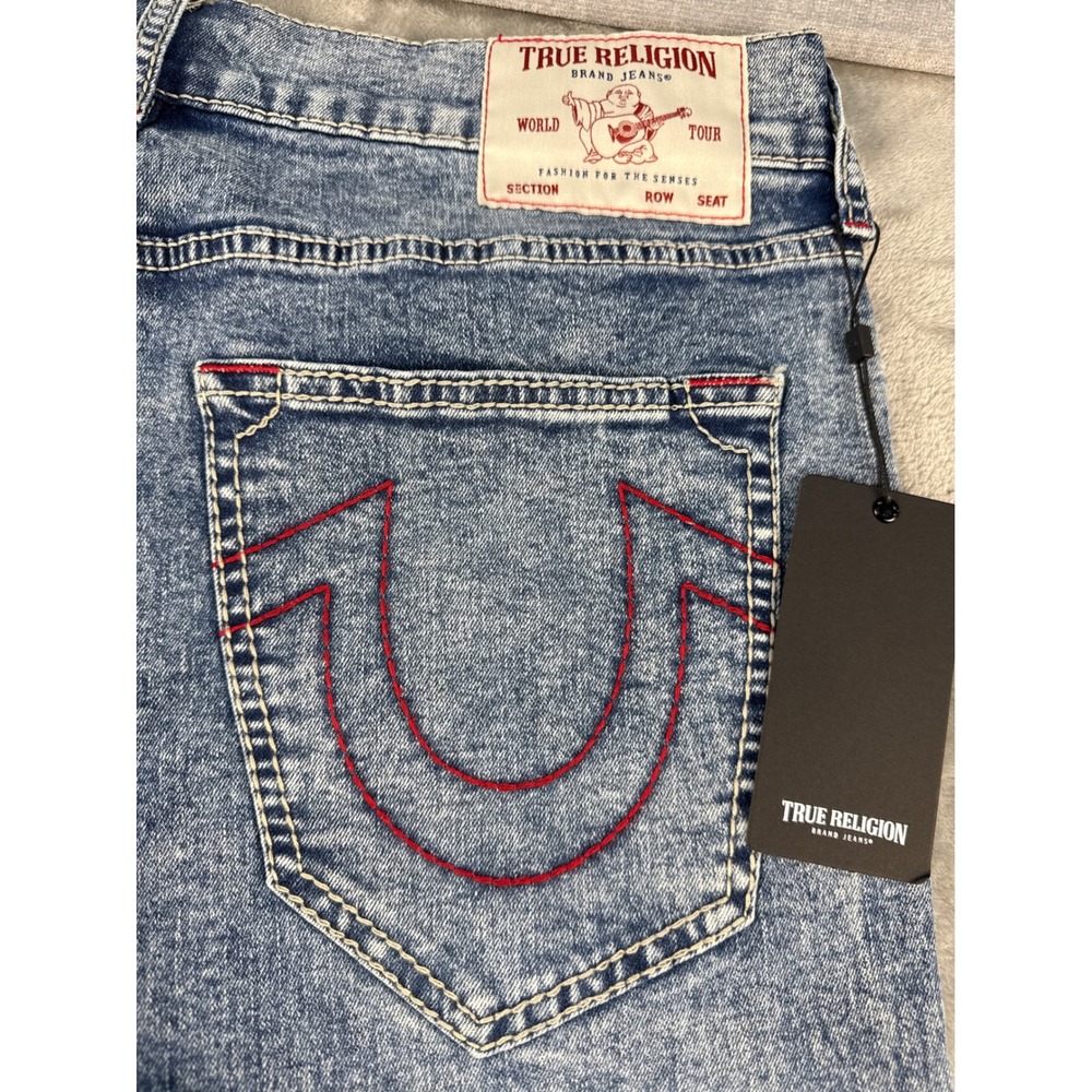 True Religion Jeans Mens 33 Ricky Big T NF Blue Acid Wash Straight NEW - Picture 8 of 11